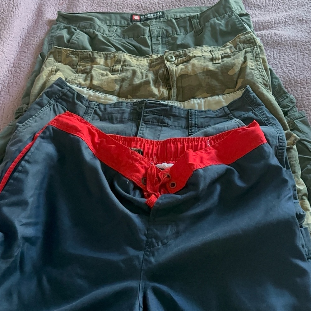 Men's Casual Shorts Bundle - Red, Green, Blue 36